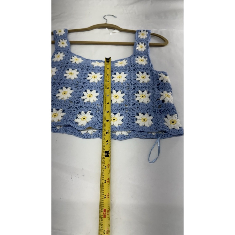 Crochet Granny Square Crop Daisy Top Sz M Tank Sleeveless Boho Hippie Colorful - Picture 8 of 8